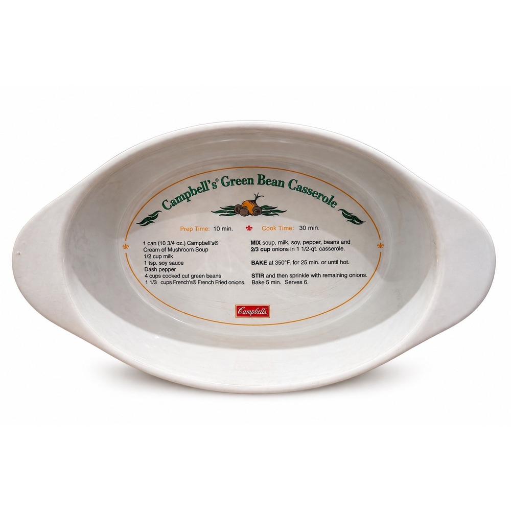 Campbells Soup Green Bean Casserole Ceramic Dish Recipe Oval Baker 2008 Aronson